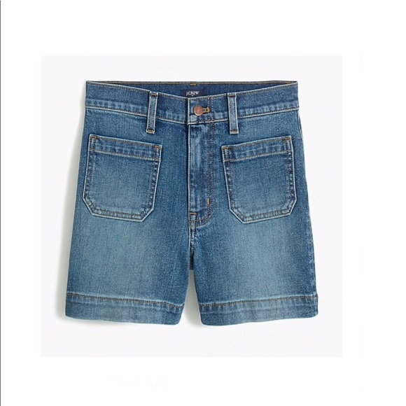 New J. Crew Summer High-Rise Denim Jean Shorts with Patch Pockets - Picture 5 of 6